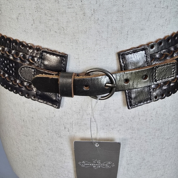 Anthropologie New Linea Pelle Leather Metallic Woven Statement Belt Size Large - Picture 2 of 9
